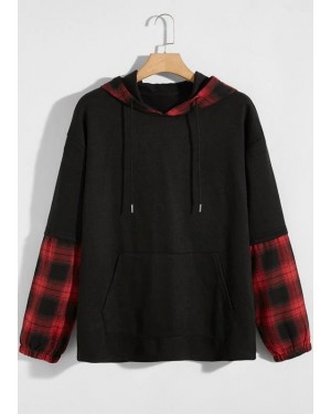 Customizable Tartan & Letter Graphic Drawstring Hoodie Suppliers
