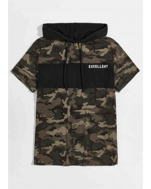 Spliced Drawstring High Quality Men Letter Graphic Camo Hoodie with White Logo Printing