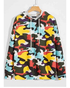 Wholesale Men Letter Embroidered Pouch Pocket Camo Hoodie